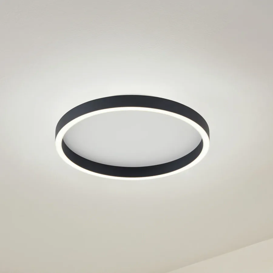 Rotundo LED-kattovalaisin, musta, himmennettävä, halkaisija 40 cm – Lucande