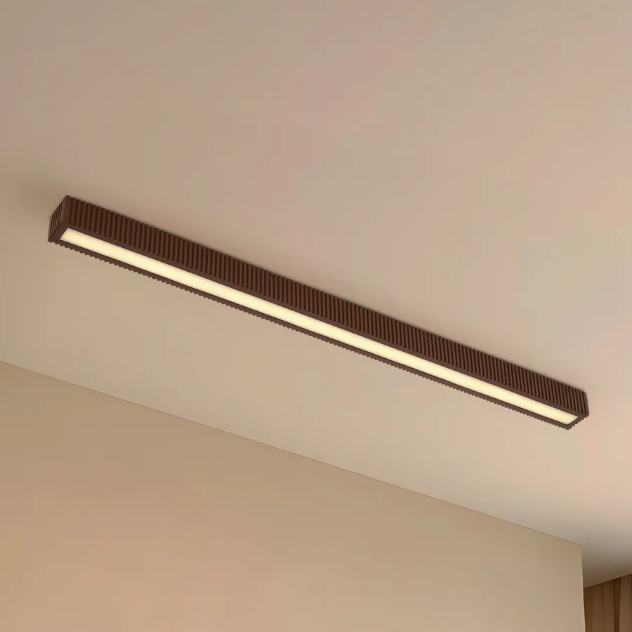 Emara LED-kattovalaisin, 100 cm, tammi, himmennettävä, tumma puu - Lucande - Ruokailutila - Design - Kulmikas