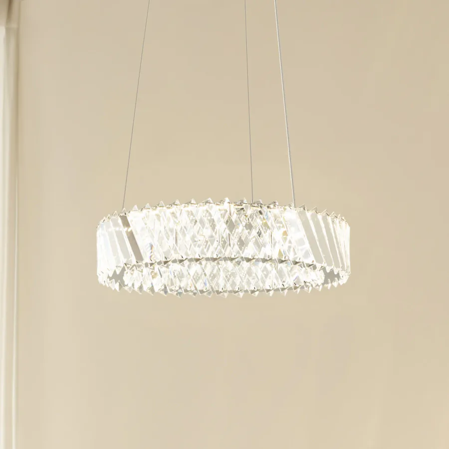 Glacis LED-riippuvalaisin, kristalli, Ø 40 cm, kromi - Lucande - Olohuone
