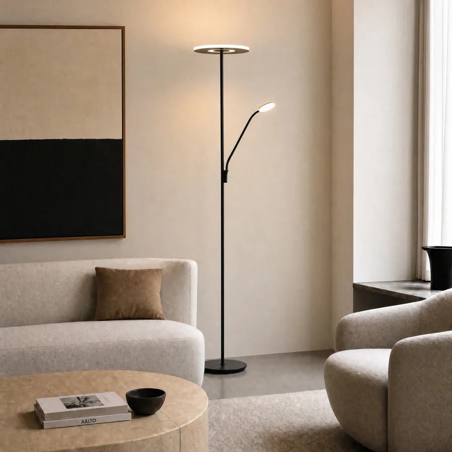 Raymond LED-lattiavalaisin, lukuvalo, 180 cm, musta, metalli, CCT – Lucande - Olohuone - Moderni - Monilamppuinen