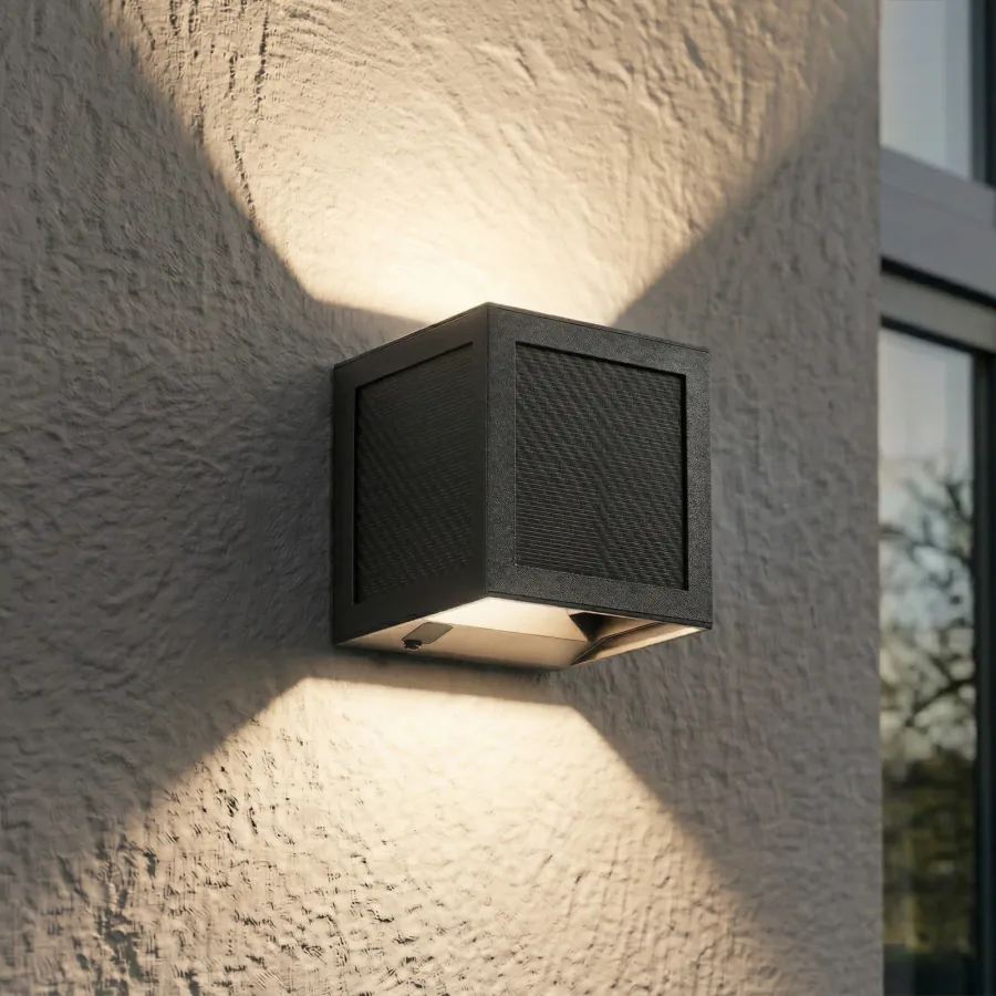 Avvin LED-aurinkokäyttöinen seinävalaisin, liiketunnistin, 10 x 10 cm, musta,