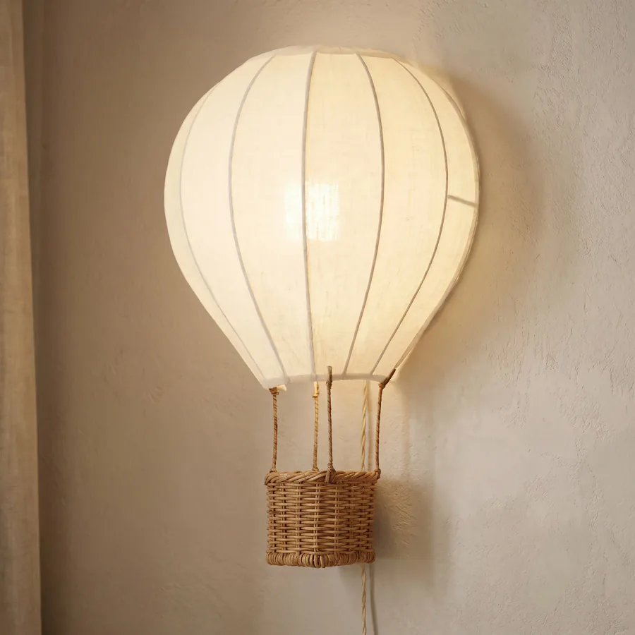 Aeris -lasten seinävalaisin, korkeus 44 cm, tekstiili/rottinki, beige, E27