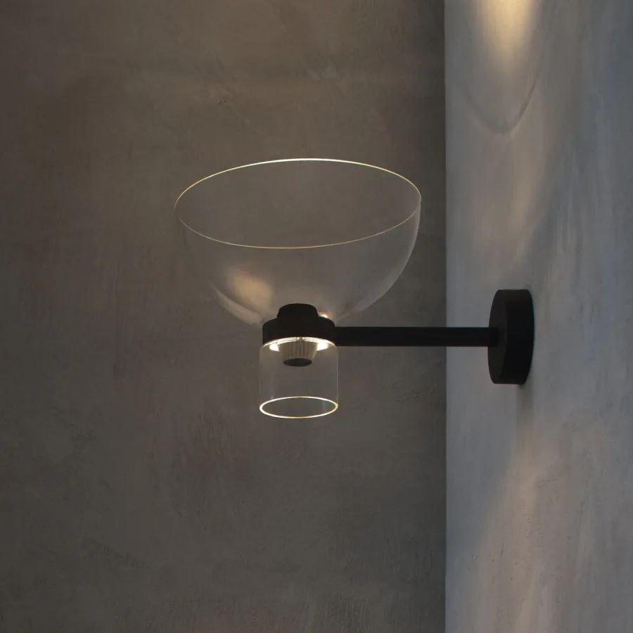 Nocturne Bowl LED-seinävalaisin, musta, lasi, himmennettävä – FLOS