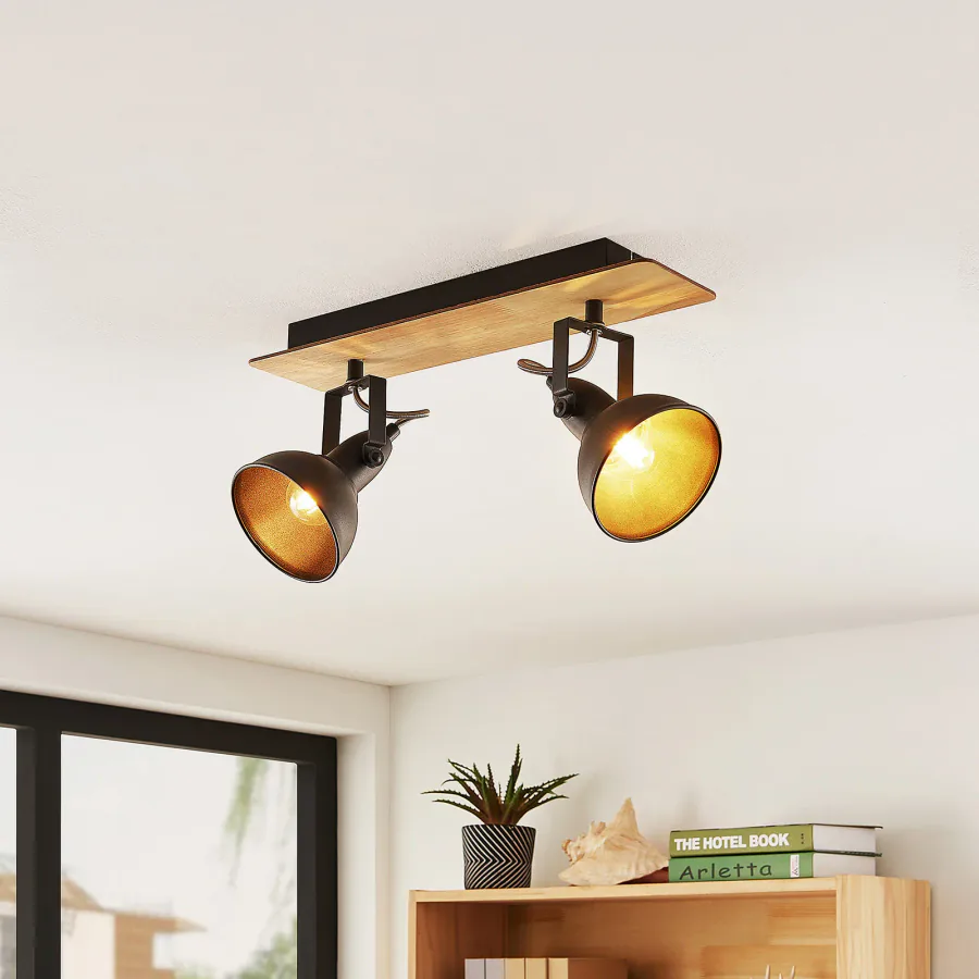 Aylis 2 Kattovalaisin Black/Wood - Lindby - Olohuone - Teollinen - Metalli