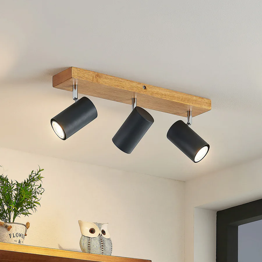 Maniva 3 Kattovalaisin Black/Wood - Lindby - Olohuone - Moderni - Metalli